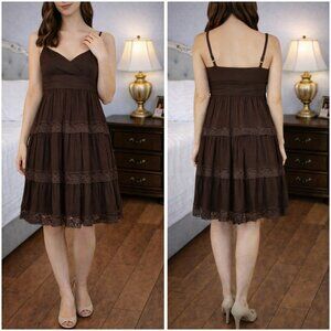 BCBGMAXAZRIA Brown Chiffon Lace Dress $129